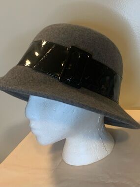 Nine West Gray Wool Cloche with Black Patent Buckle
